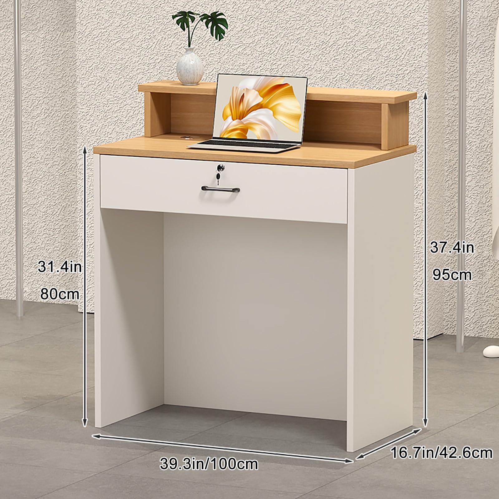 Salon piękności recepcja żółta Cassa z półkami stylowa 100 cm recepcja meble do sklepu odzieżowego nowoczesny design recepcji