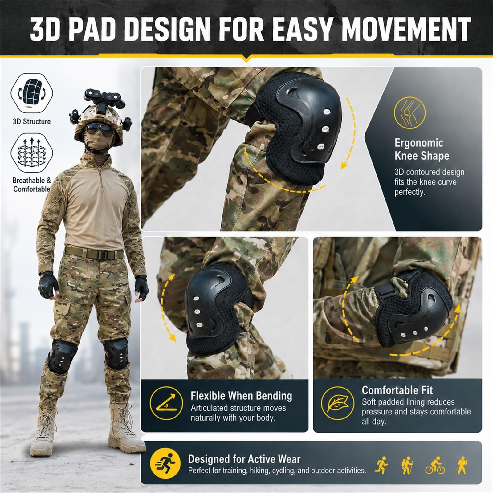 Costume Militare Bambino 100% Cotone, Maglia e Pantaloni Mimetici | Allenamento Outdoor con Casco, Cintura e Protezioni for Giochi di Ruolo, Recite Scolastiche e Feste in Maschera