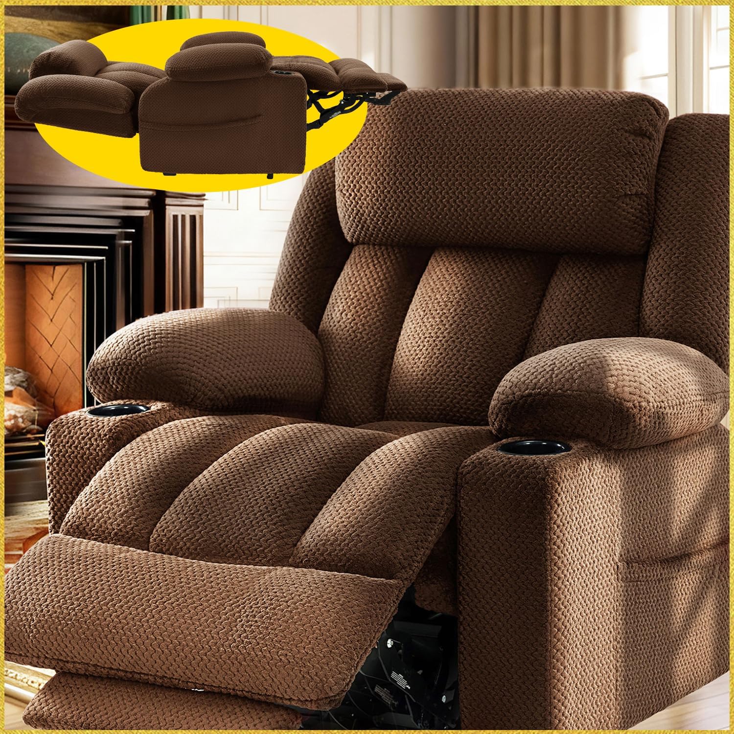 3 Motor Large-Wide Lift Chair, Infinite Position, 180° Lay Flat, Power Lift Chairs Recliners for Elderly Big and Tall, Massage & Heat, Extended Footrest (Dark Brown, Large Wide)