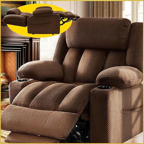 3 Motor Large-Wide Lift Chair, Infinite Position, 180° Lay Flat, Power Lift Chairs Recliners for Elderly Big and Tall, Massage & Heat, Extended Footrest (Soft Fabric Plush Flannel, Dark Brown)