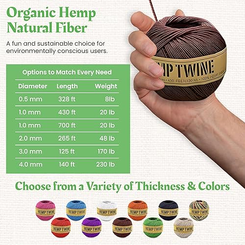 Miniatura 3 de Cordel de cáñamo para jardinería - Cordel para manualidades - Cordón de cáñamo orgánico natural para hacer joyería - Cordón fuerte y duradero para