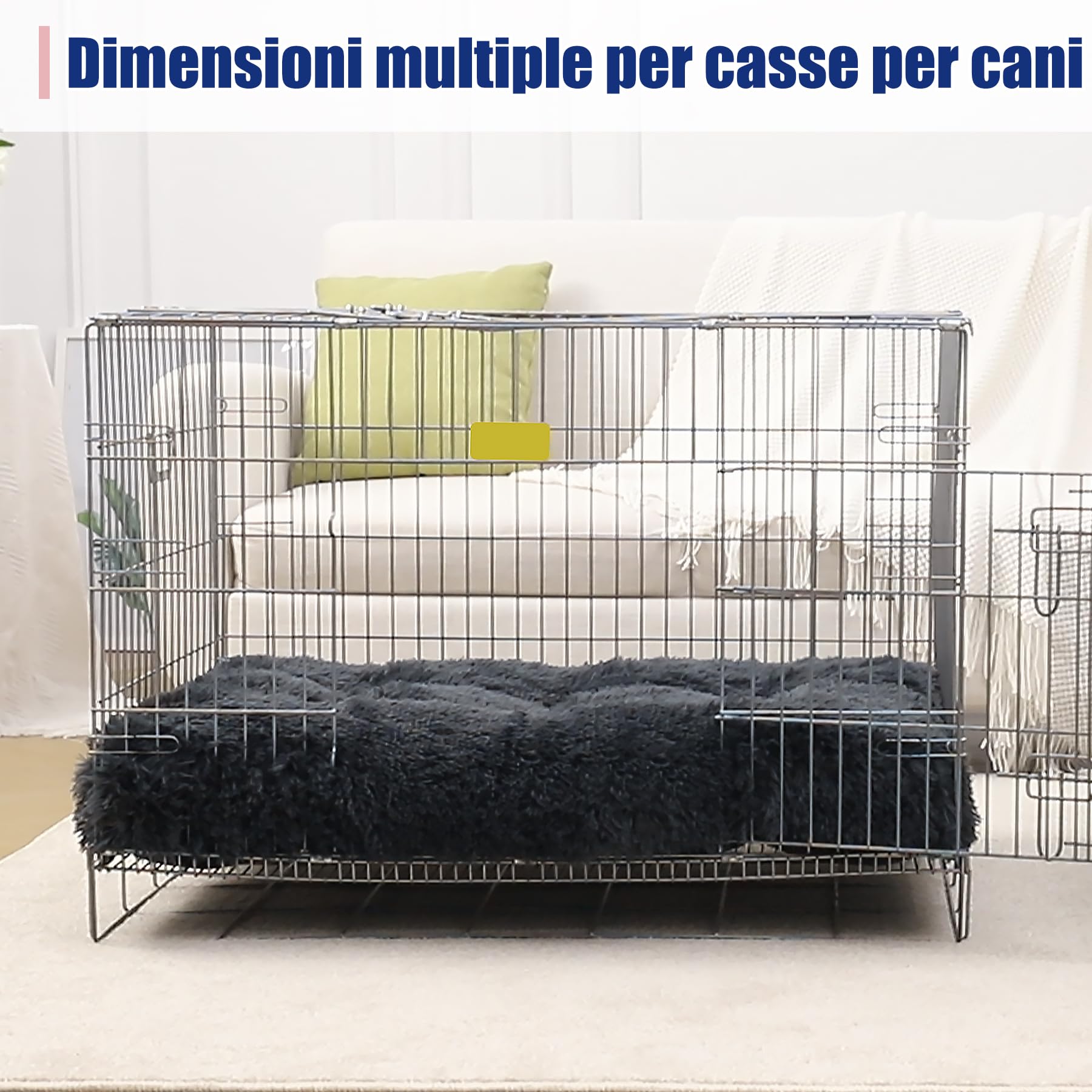 Cuscino per Cani Taglia Grande e Media 90x60cm Peluche Lavabile Base Antiscivolo Grigio Scuro