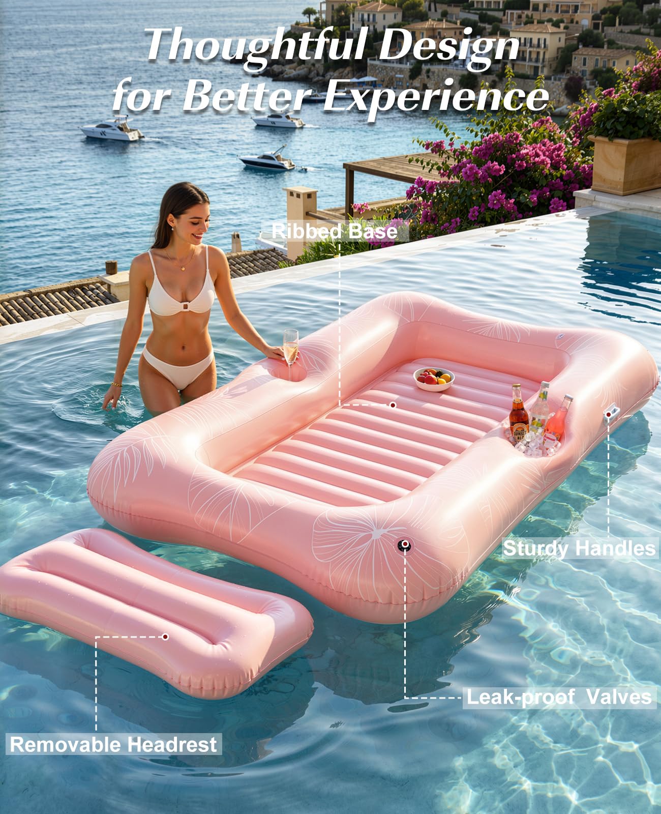 HeySplash Flotador de Piscina, Tumbona Hinchable con Válvula Rápida y Dos Portavasos para Niños y Adultos, Fila Flotante Hinchable para Playa Fiesta en la Piscina