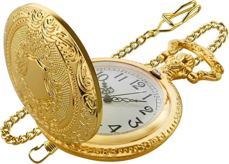 Shield Reloj de Bolsillo para Hombre, Reloj de Bolsillo de Cuarzo con Escala Digital con números arábigos, Relojes de Bolsillo de Cuarzo con Cadena