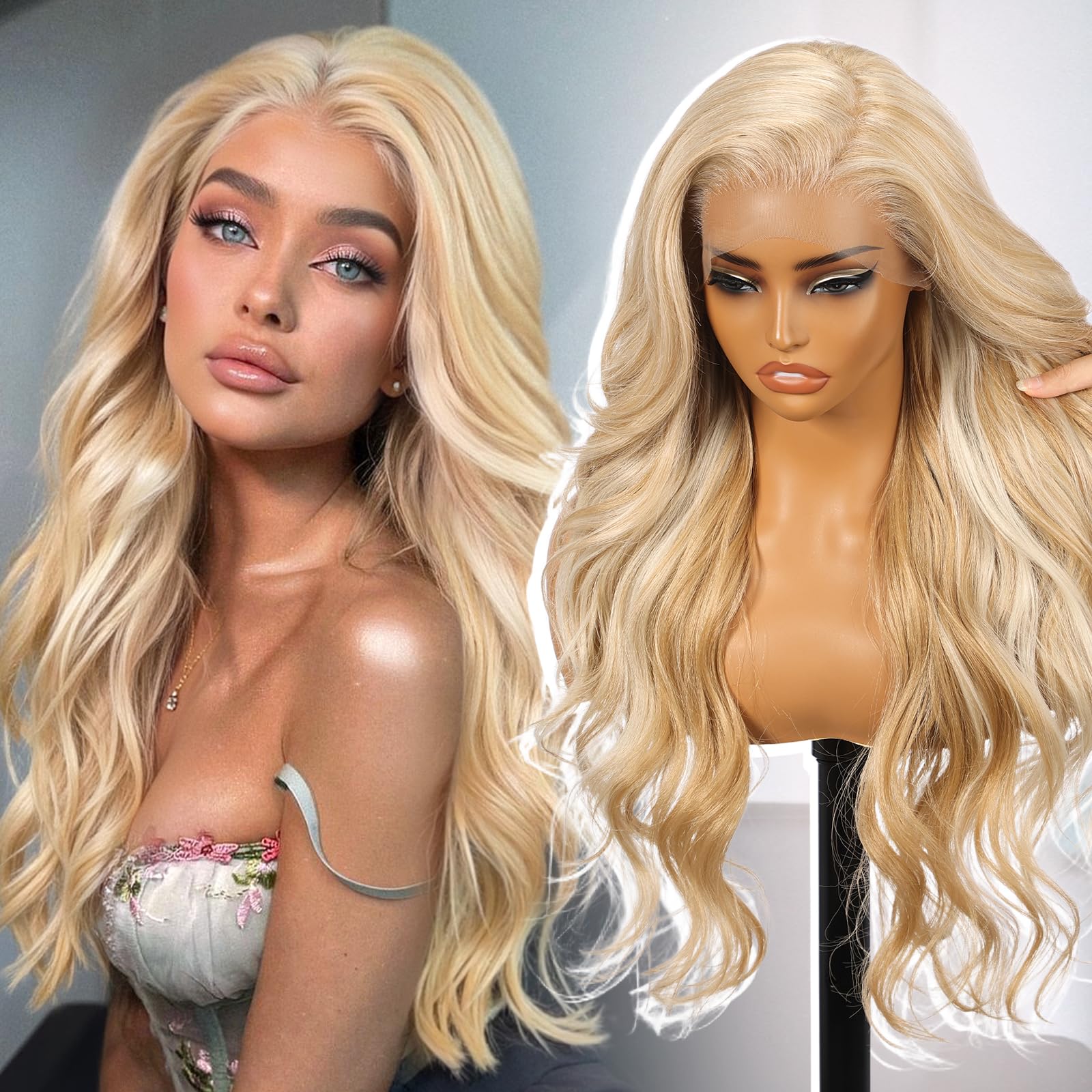 Photo 1 of KOME Balayage Blonde 13×6 Curly Synthetic Lace Front Wig for Women 26IN
