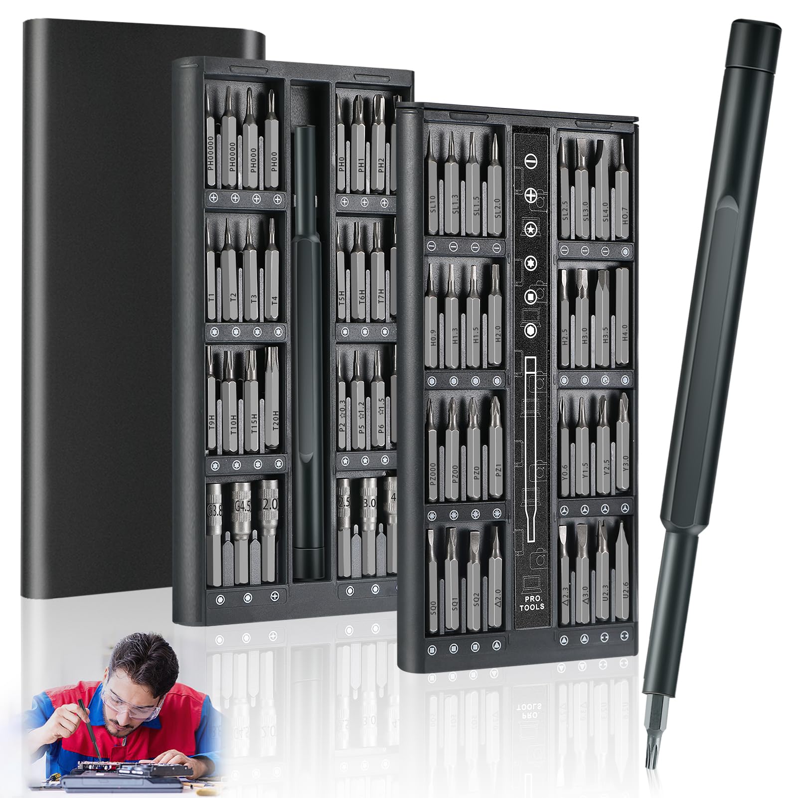 63 En 1 Destornilladores Precisión, Destornillador Precision con Torx T3 T4 T5 T6 T7 T8 T10, P2/P5, Etc, Destornilladores de Precision para Macbook, Switch, PS4, PS5, Xbox, PC, Laptop, Gafas