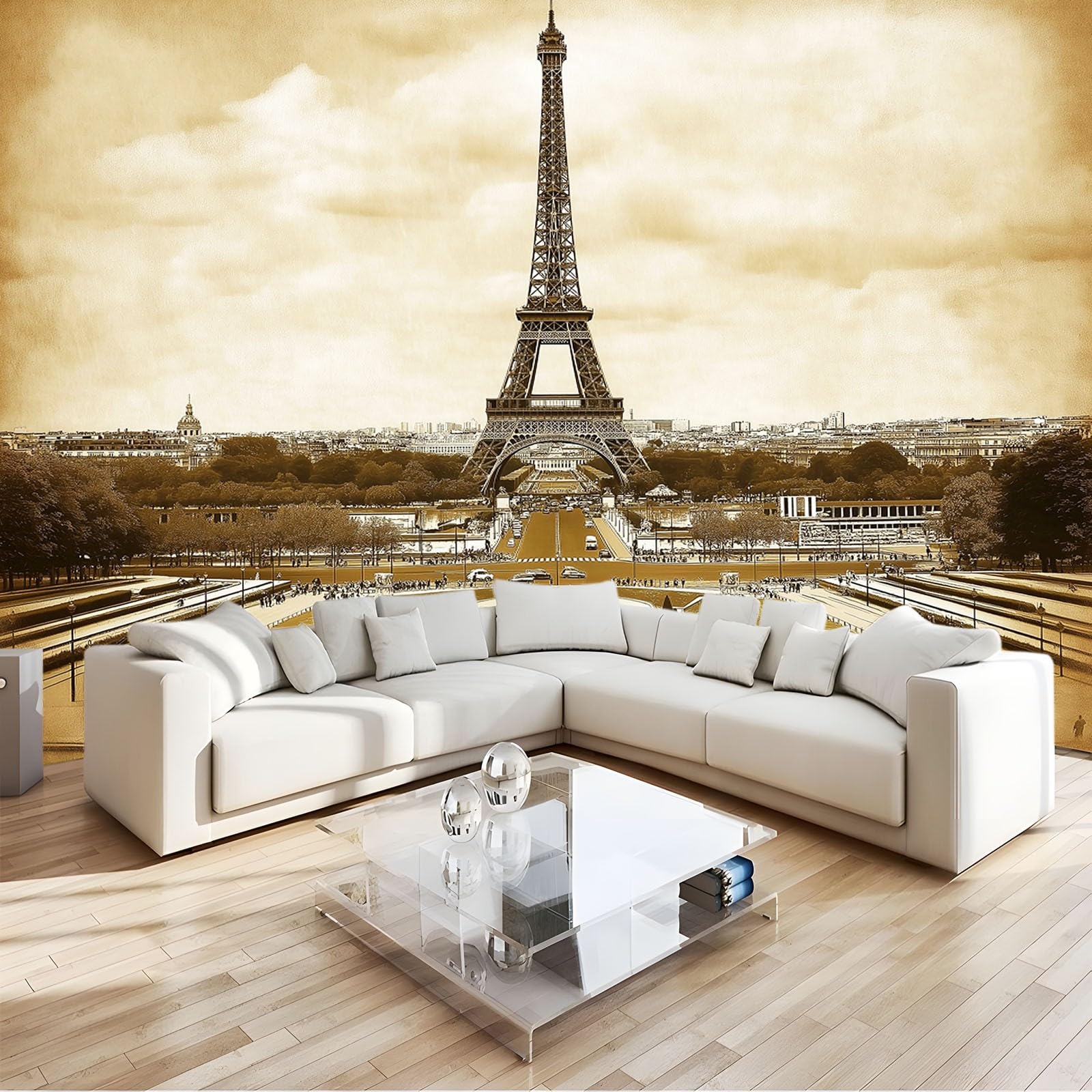 Wall Mural Photo Wallpaper Vintage Sepia Eiffel Tower Wall Art 3D Wallpaper Mural Photo 400x280 cm Kids Bedroom Living Room Home Poster Wall Decoration