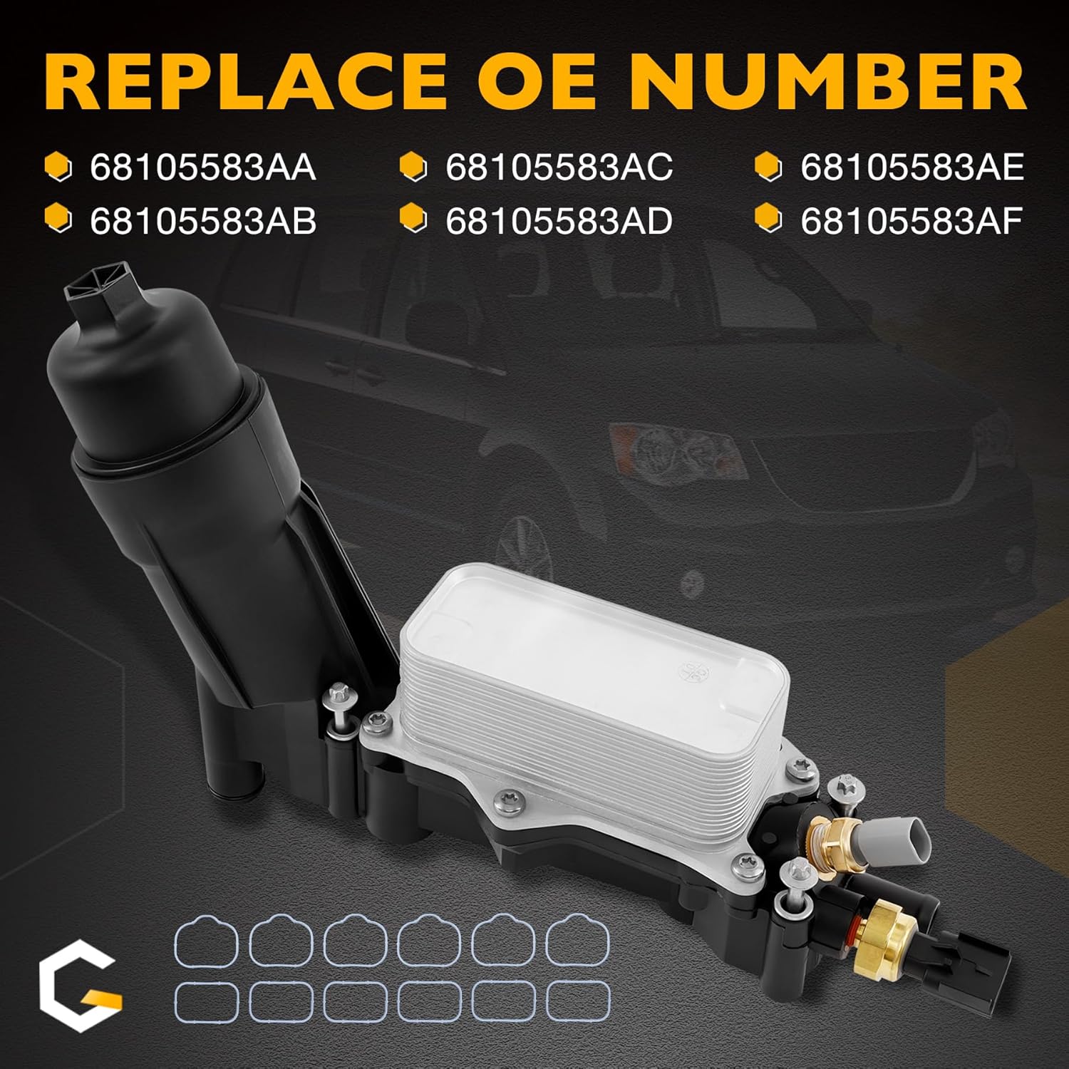 Engine Oil Cooler Oil Filter Housing Adapter Assembly | for 2014-2017 Dodge Jeep Chrysler Ram 3.6L V6 Engine | Replaces# 68105583AF, 68105583AE, 68105583AA