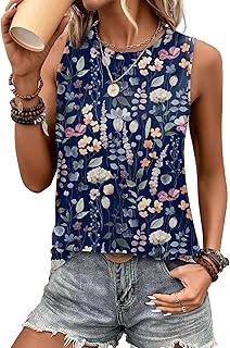 Sampeel Womens Tank Tops Eyelet Loose Casual Summer Tops Crew Neck Basic Sleeveless Shirts Trendy 2026