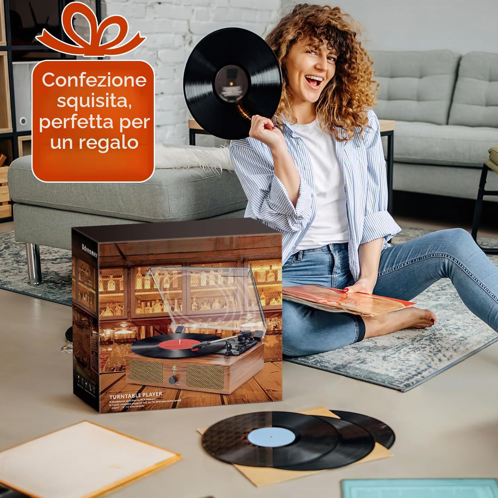 Udreamer Giradischi Bluetooth con Altoparlanti Integrati, Fonografo Vintage 3 Velocità, Verde