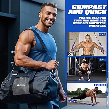 Ayombo Pilates Equipment, Heavy Duty Pilates Bar Kit with Resistance Bands, Portable Gym Adjustable Exercise Bands, Home Squat Training, Arm, Abs, Waist, Chest Strength Workout Equipment for Men