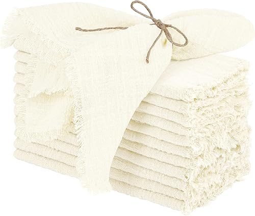 Miniatura 8 de TURSTIN Servilletas de tela de lino y algodón hechas a mano con flecos, 17 x 17 pulgadas, tela suave, para cena, boda, servilletas cuadradas