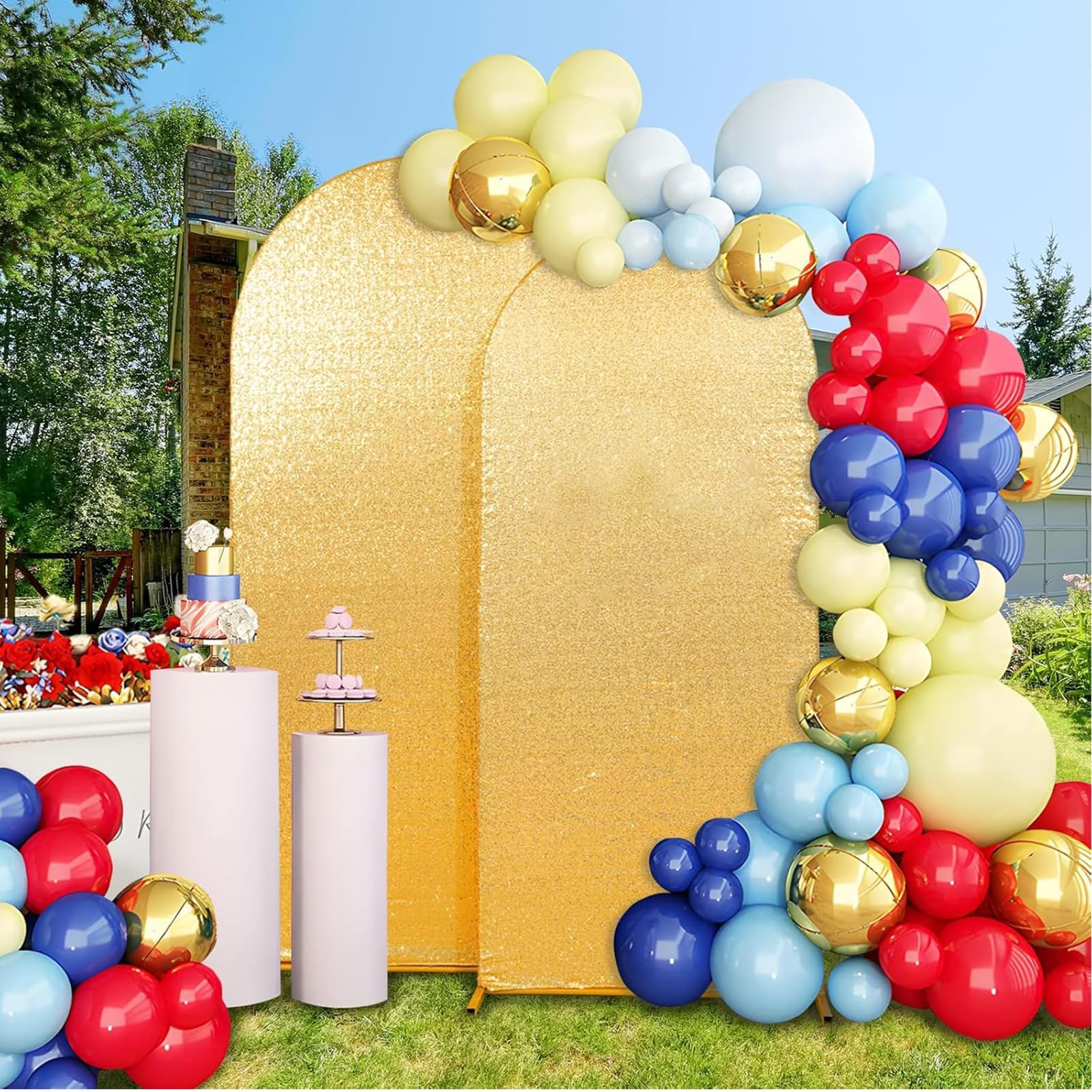 Copertura per sfondo ad arco con paillettes, copertura per arco dorato, per feste di nozze, compleanno, supporto per palloncini (2,2 m, oro)