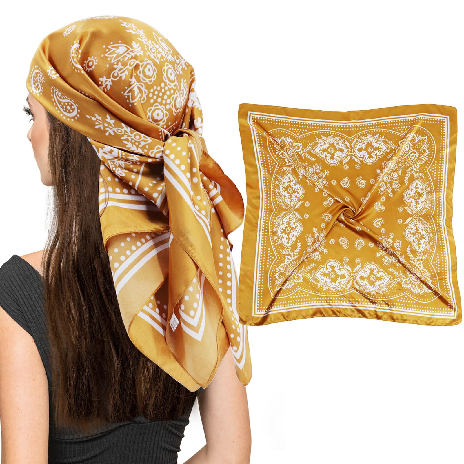 vimate 35" Square Silk Like Head Scarf - Women's Fashion Silk Feeling Scarf for Hair Wrapping and Sleeping at Night.