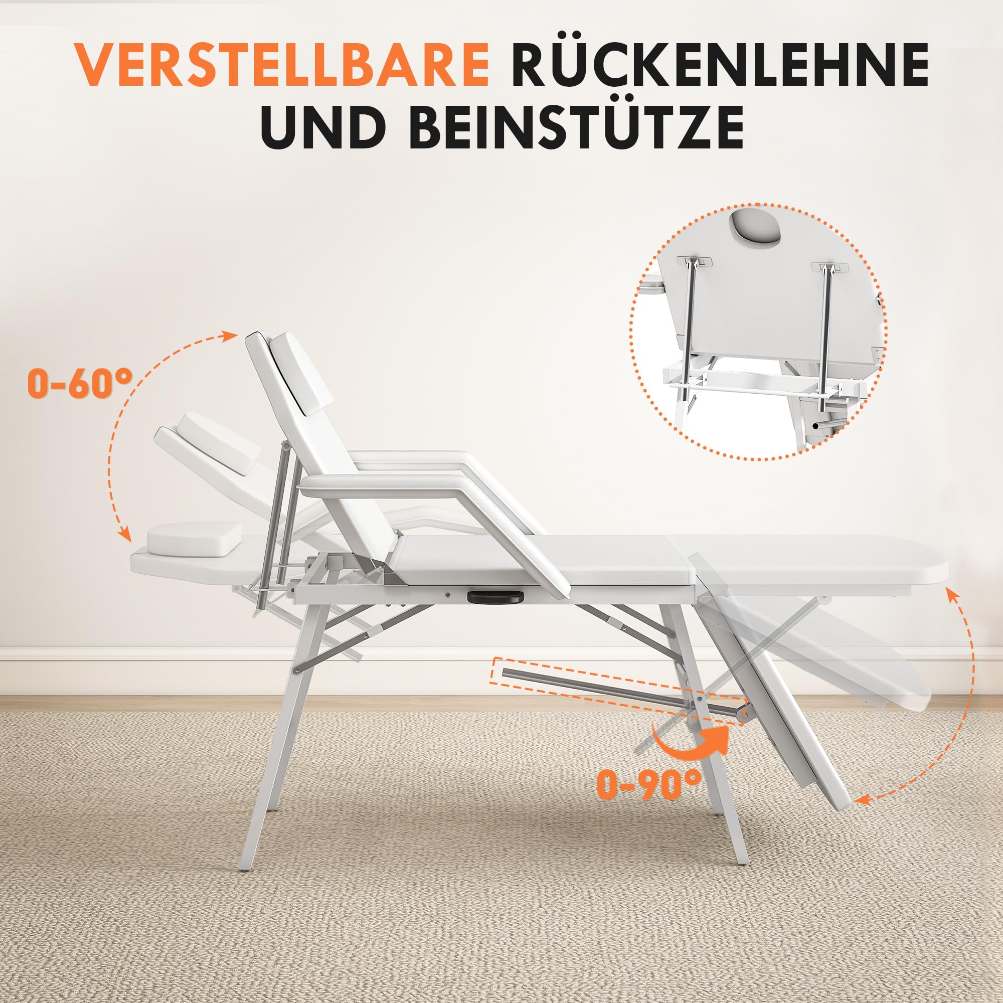 HOMCOM Kosmetikliege, Klappbar 3 Zonen Massageliege, Weiß | Tattooliege, Therapieliege, Verstellbare Rückenlehne & Fußstütze, Abnehmbare Kopfstütze, Armlehnen, Kosmet, Spa, Therapien