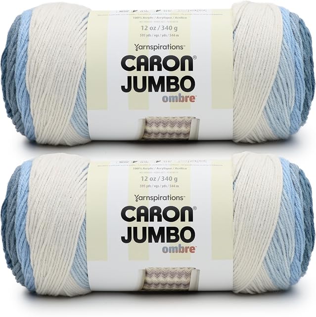 Caron CAR Jumbo Ombre Faded Jeans Yarn - 2 Pack of 340g/12 oz - 100% Acrylic - #4 Worsted (Medium) - 595 Yards - Knitting/Crochet