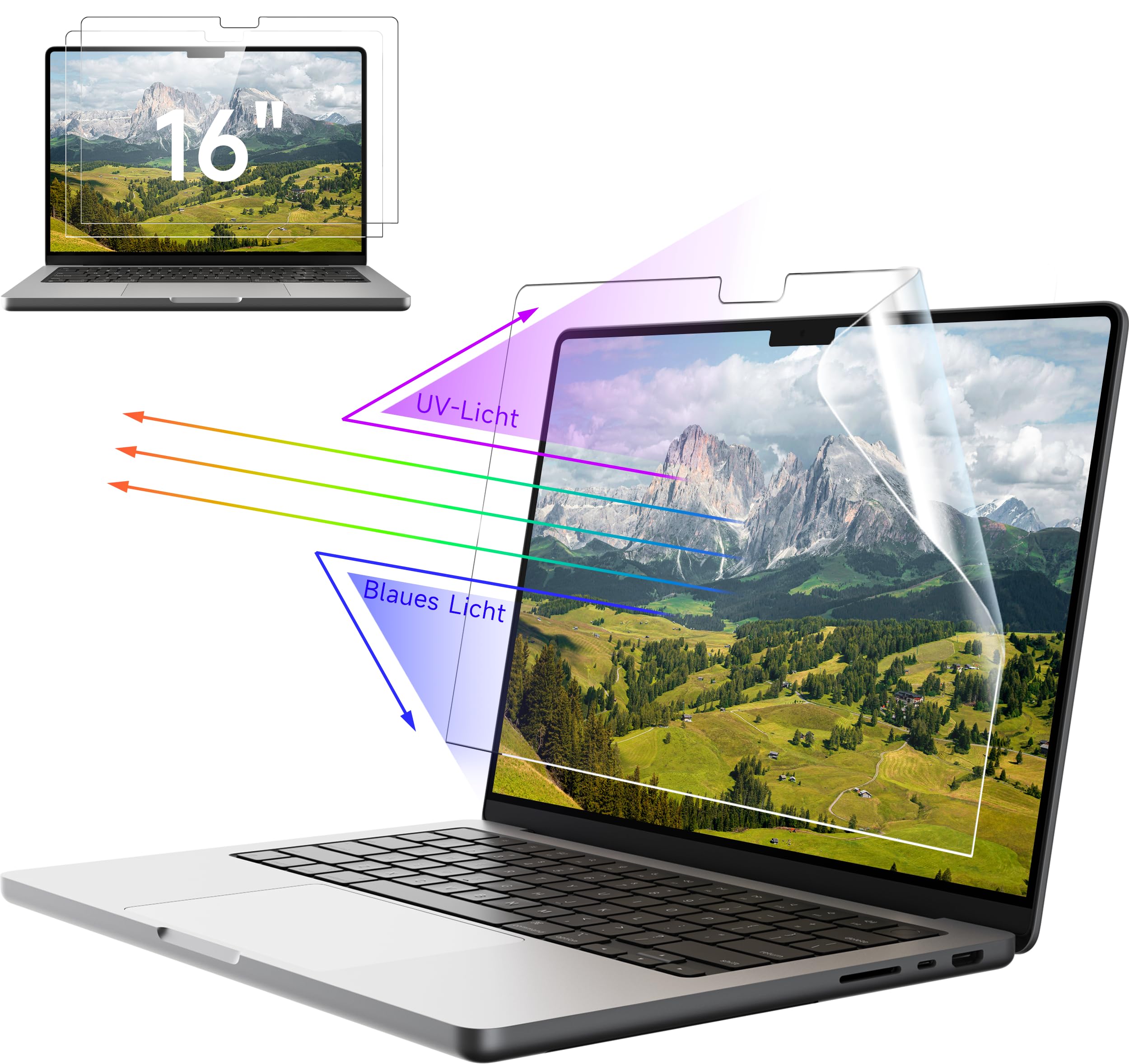 Confezione da 2 pellicole protettive per display per MacBook Pro 16 pollici (2021-2023, M1, M2) A2485/A2780, antiriflesso, protezione per gli occhi, schermo ad alta risoluzione per Mac Laptop da 16