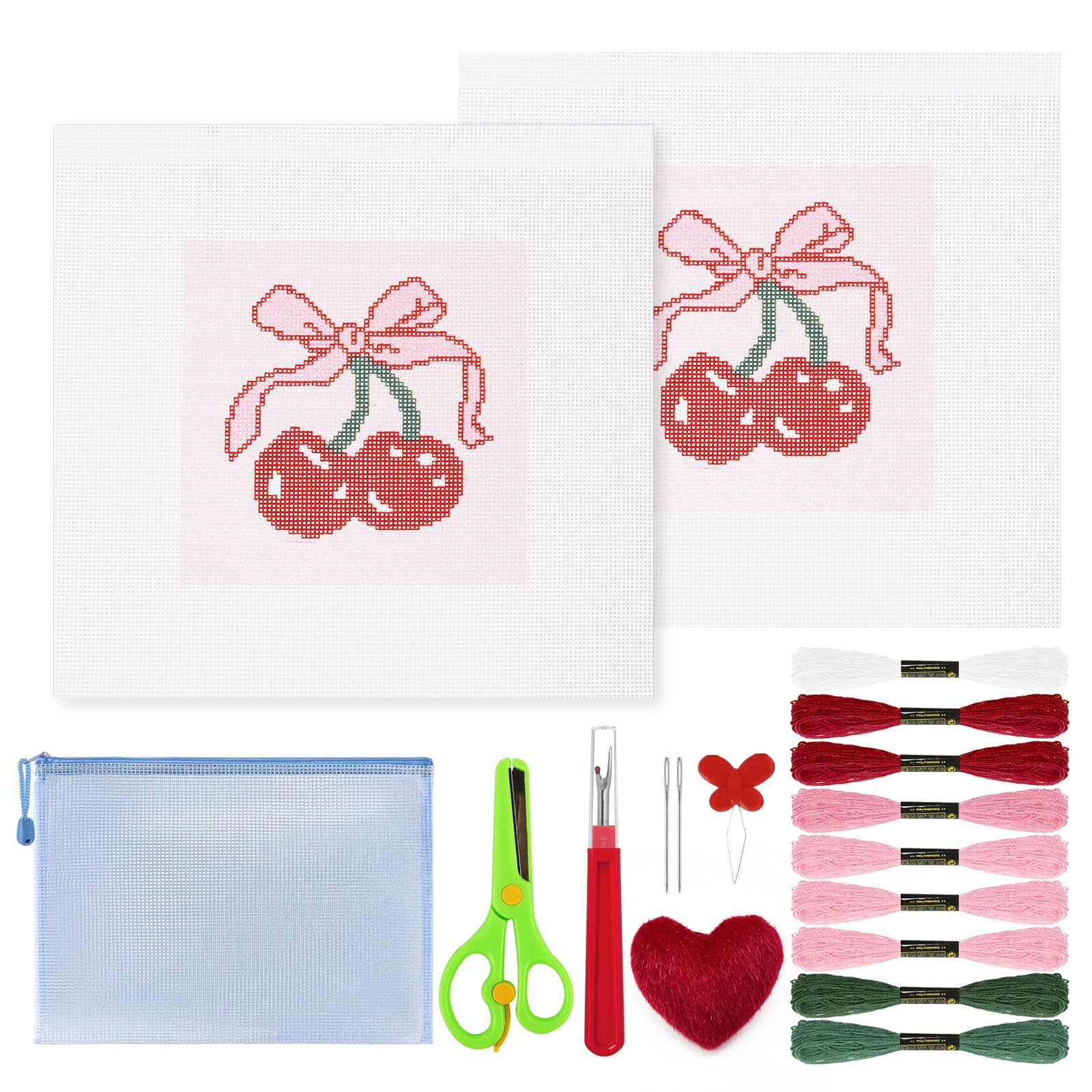 18Pcs Cherry Bow 18 Mesh Needlepoint Canvas Kit for Beginners Adults
