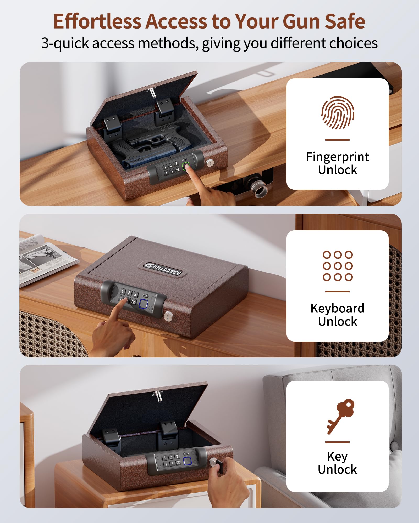 Snapklik.com : Gun Safe,Biometric Gun Safe For Pistols 3-Ways Unlock ...
