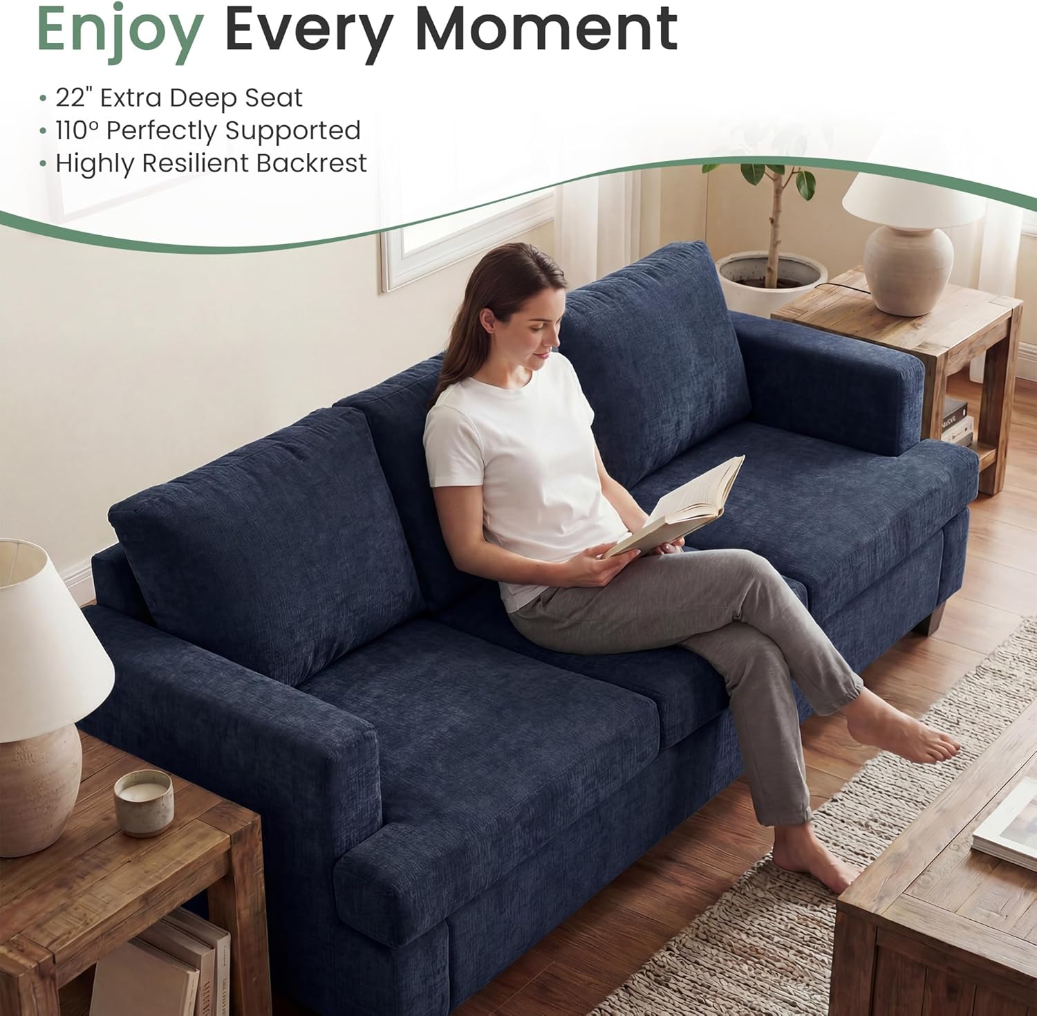 Fiona's magic 5 Seats Couch Set, 2 Piece Set Comfy Sofa, 3 Seater & Loveseat Sofa with Deep Seats for Living Room, Modern Sleeper Couch, Navy Chenille