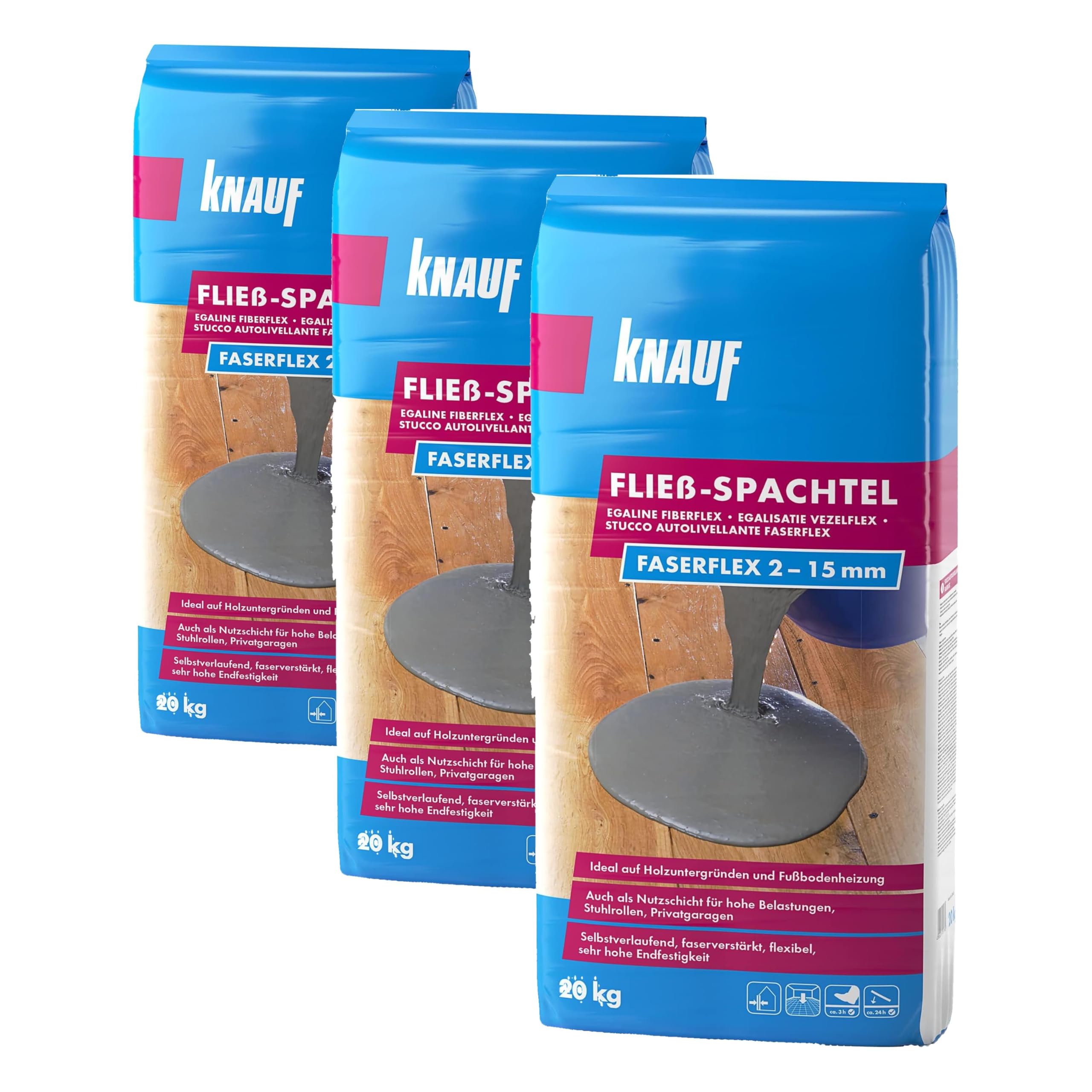 Knauf Faserflex Fließ-Spachtel, Ausgleichs-Masse, 20-kg – Spachtel-Masse, Ausgleichs-Spachtel, selbstverlaufend, Hochleistungs-Spachtel, spannungsarm, frostsicher, für 2-mm bis 15-mm Schichtdicken