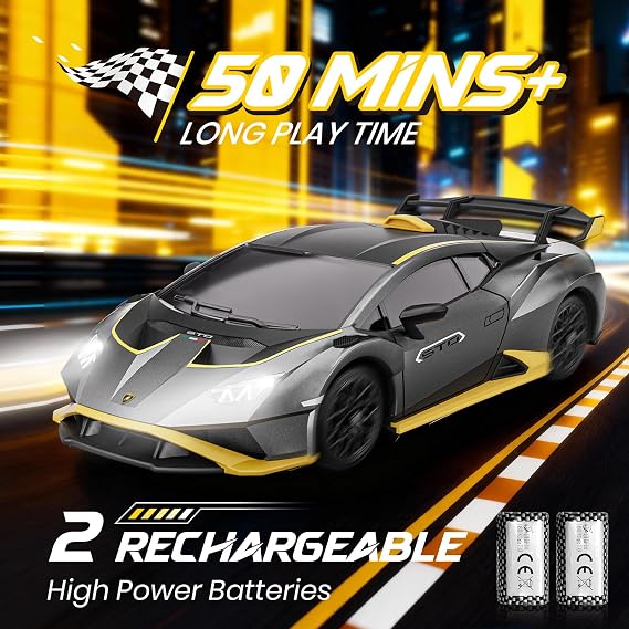 Lamborghini Remote Control Car, 1:18 Scale Officially Licensed Lambo Huracan STO Model Toy Car, 10mph High Speed 4WD RC Drift Car with LED Light, Birthday Gift for Kids and Adults (Grey)