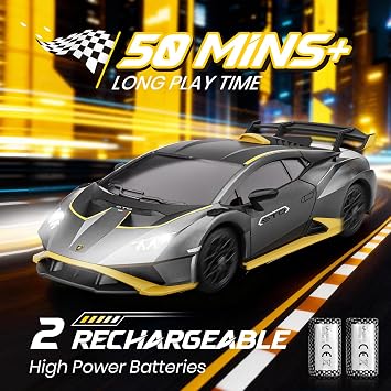 Lamborghini Remote Control Car, 1:18 Scale Officially Licensed Lambo Huracan STO Model Toy Car, 10mph High Speed 4WD RC Drift Car with LED Light, Birthday Gift for Kids and Adults (Grey)