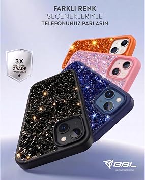 Babilden iPhone 13/14 Luxury Sim Taşlı Telefon Kılıfı Parlak Glitter Premium Koruma