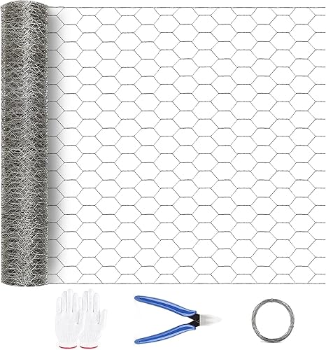 Cercas de alambre de pollo de 16.9 pulgadas x 32.8 pies, malla de alambre de metal para manualidades, red galvanizada hexagonal de 0.6 pulgadas para