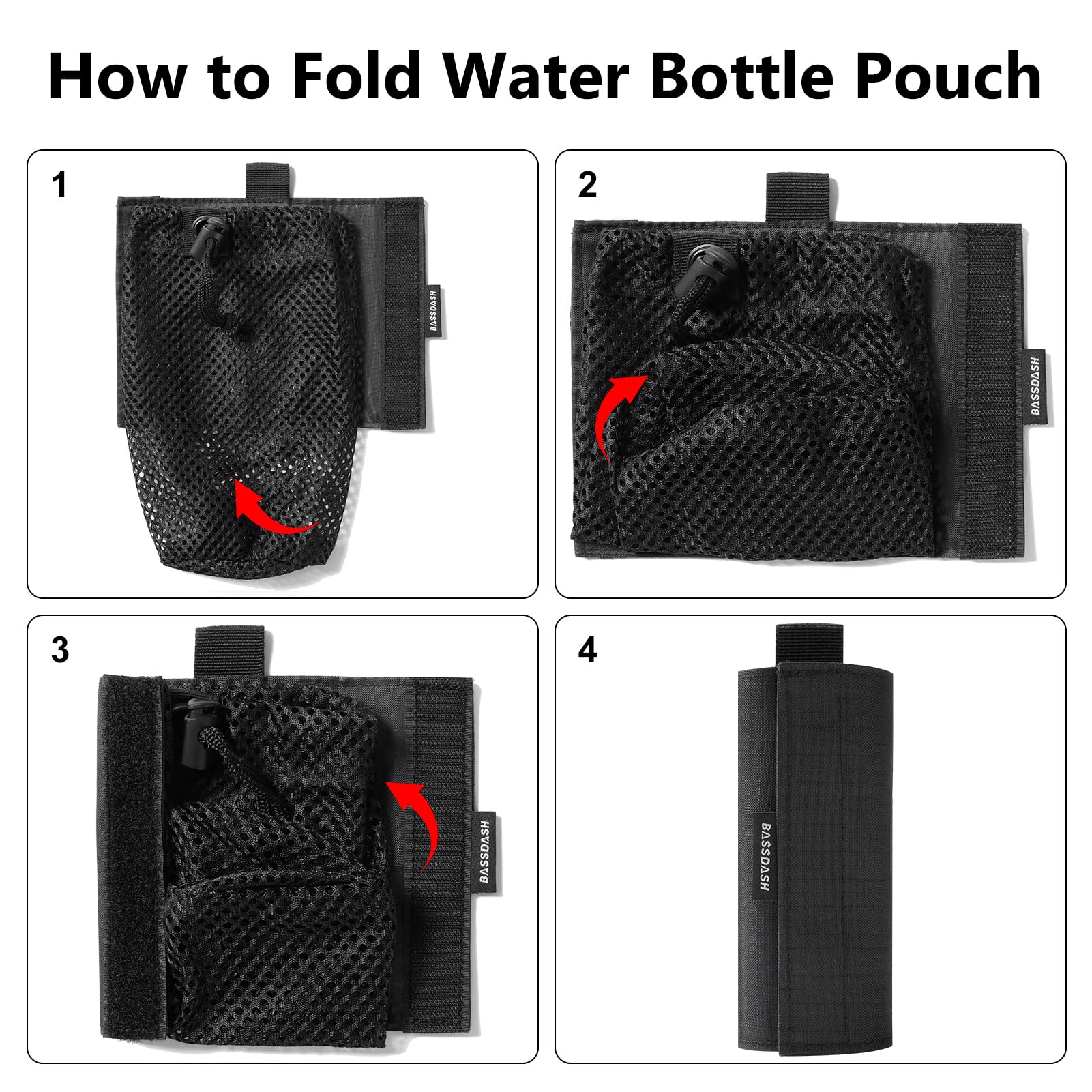 Bassdash Borsa Tattica Molle per Bottiglia d'Acqua con Moschettone Borsa Pieghevole in Rete per Viaggi Pesca Caccia Escursionismo attività all'Aperto