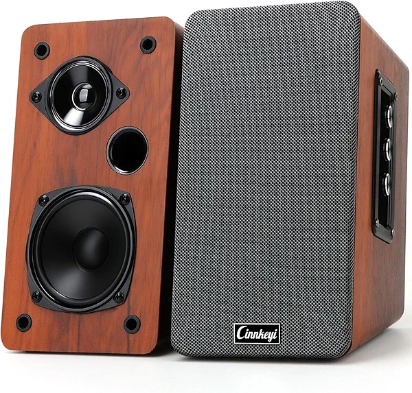 cinnkeyi 50W Wooden Bookshelf Speakers, Passive 2.0 Computer Speakers,PC Speaker Bluetooth/RCA/AUX（3.5mm）/USB Inputs TV Speakers for TV/PC/Laptop/Turntable, Strong Bass TV/Turntable Speaker