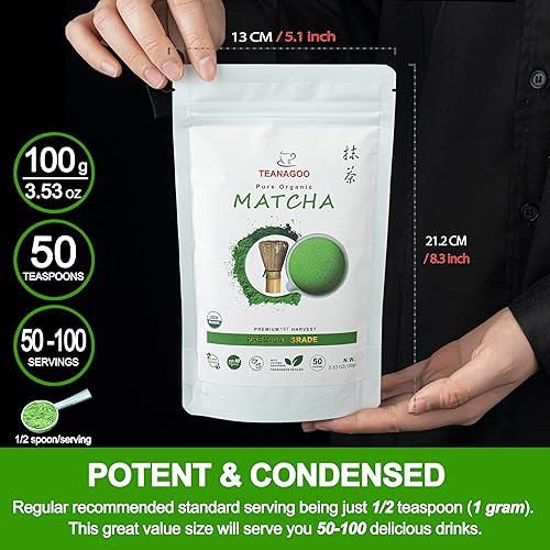 Miniatura 18 de TEANAGOO Matcha en polvo de grado ceremonial, té verde prémium para café con leche, bebida para desayuno/té verde diario, té matcha de ceremonia