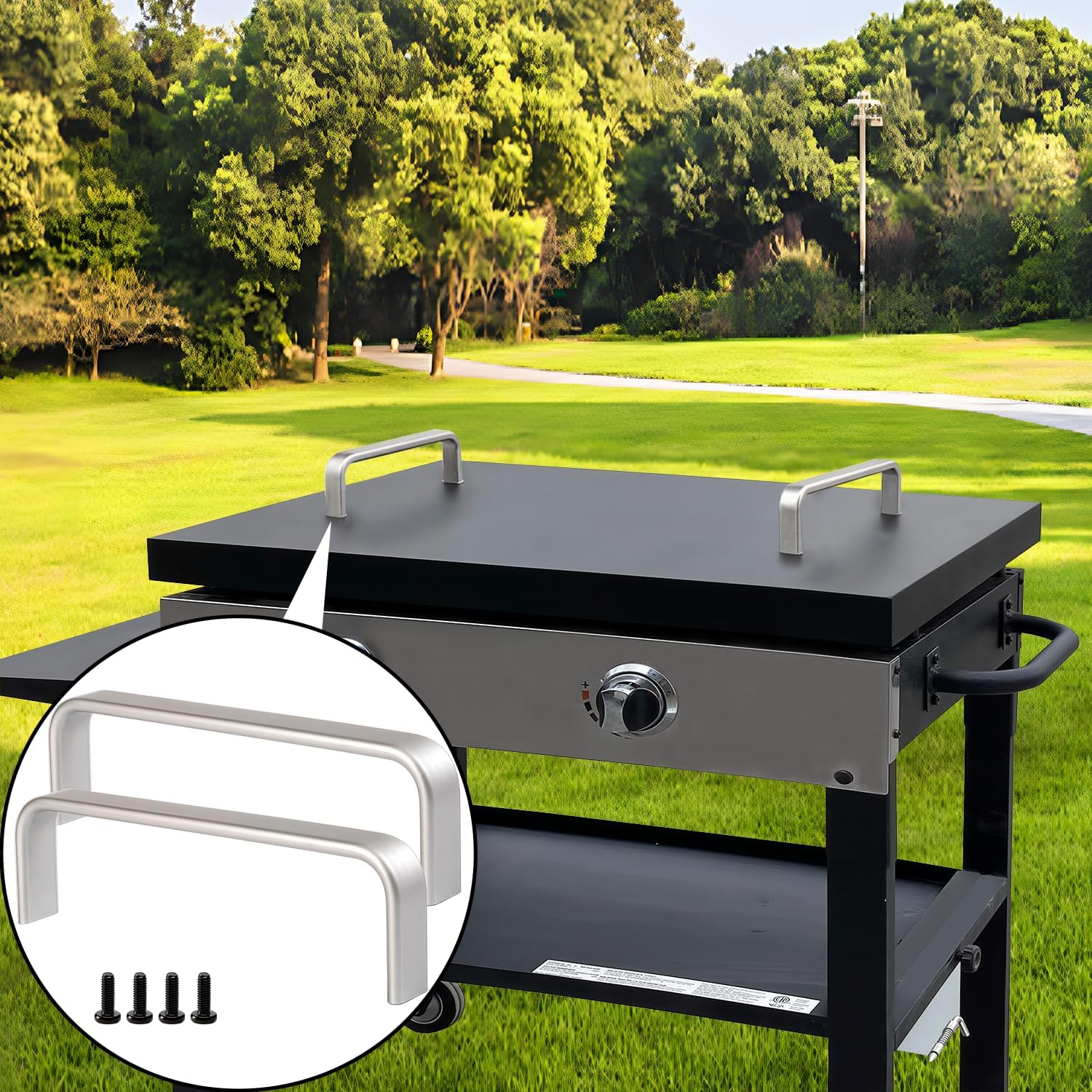 Hard Cover Handles for Blackstone Griddle: 2 Pack 6.5 Inch Aluminum Handle Replacement with 4 Screws for Blackstone Hard Cover, BBQ Grill Accessories for 22" 28" 36" Models