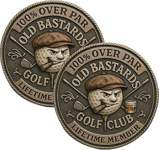 Over Par Old Bastards Golf Coin, Old Bastards Golf Club Challenge Coin, Lifetime Member Coins, Beer Double-Sided Design Decision Coins, Novelty Gag Gift for Golfers, Golf Enthusiast (2PCS)