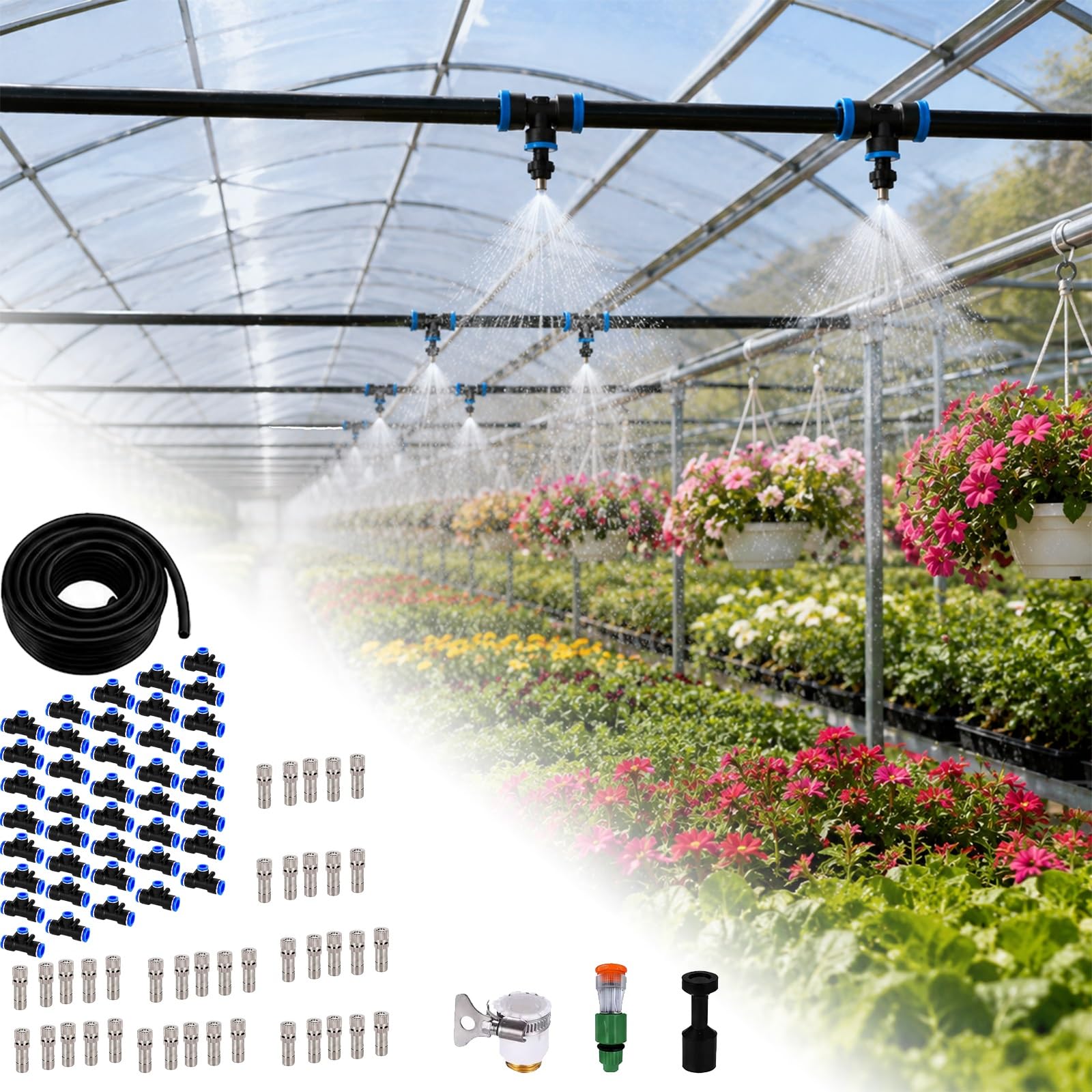Sprinkler Irrigation Kits Flower Vegetable Growing Drip Irrigation Kits, Quick Connect Sprinkler System, Efficient Greenhouse Humidification Atomizer Watering(40m/131.2')