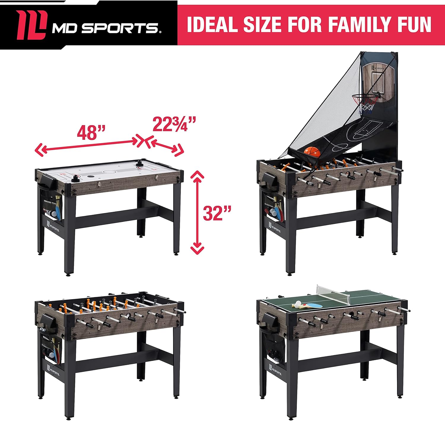 MD Sports 48 Inch 4 in 1 Air Powered Hockey, Foosball, Basketball, and Table Tennis Combination Game Table with Included Game Accessories : Everything Else