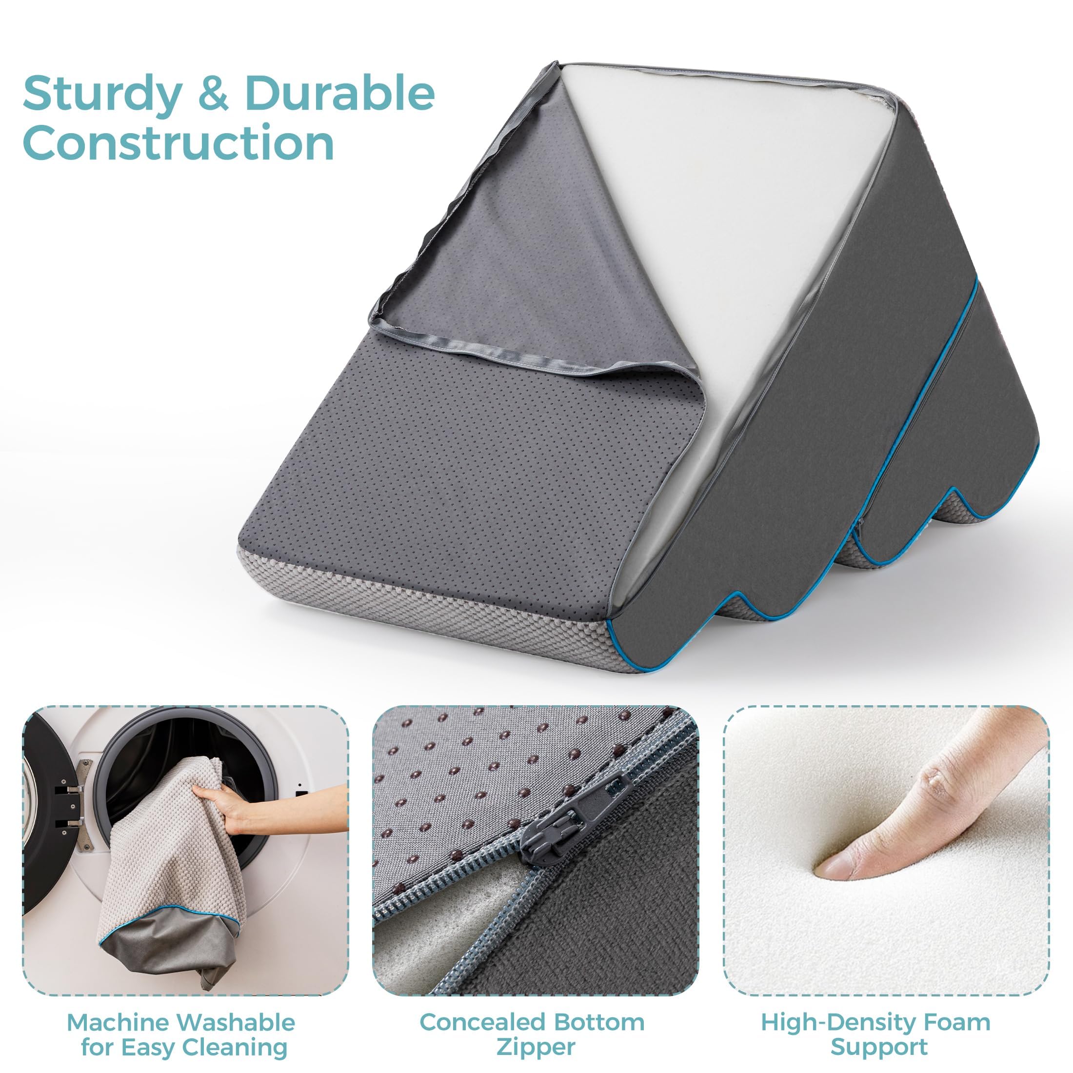 Scaletta per Cani e Rampa per Letto Alto e Divano, 33-61 cm Scala Rimovibile per Cani Piccoli e Medi, Schiuma 40D Robusta, Antiscivolo, Rivestimento Lavabile con Rullo Levapelucchi, Grigio