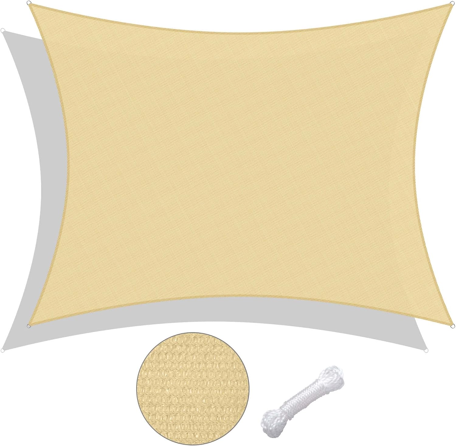 Yescom 1 Pack 12'x16' Rectangle Sun Shade Sail Beige 97% UV Block Outdoor Patio Pool Garden Yard Lawn Carport Cover Net Awning Canopy