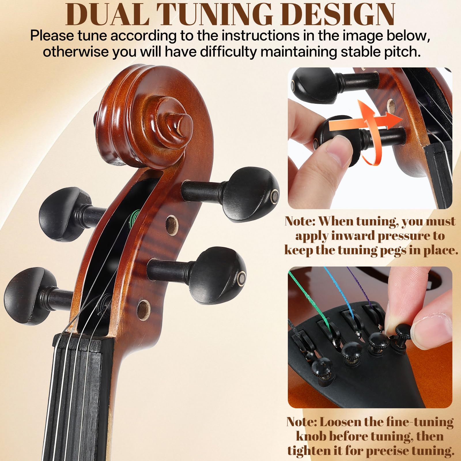 Kmise Violine 4/4 Full Size Starter Kit für Schüler Anfänger Erwachsene Tiger Flame Akustisches Geigen-Set mit Hartschalenkoffer, Bogen, Kolophonium, extra Saiten, Schulterstütze, Guide & Chart