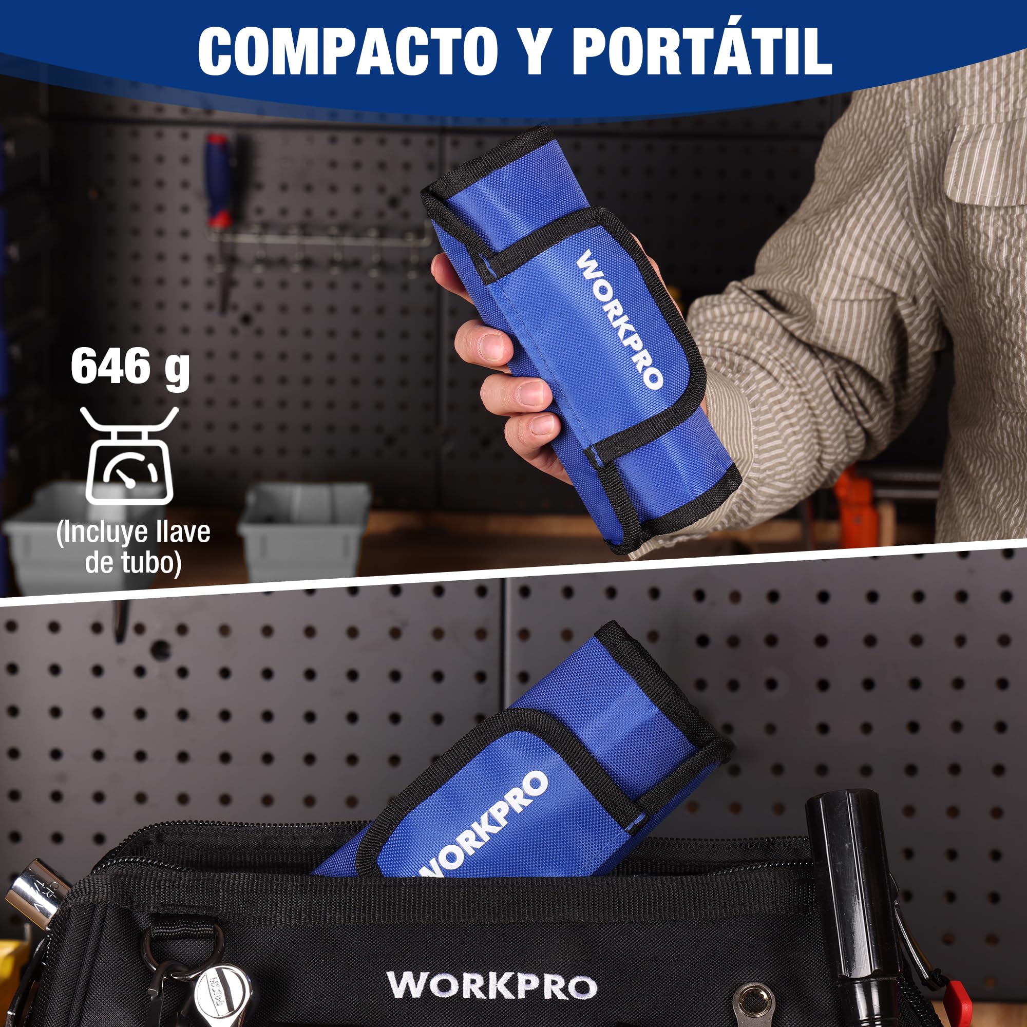 WORKPRO Juego de Llaves de Tubo 9 piezas, Llave de Tubo para Válvula de Ducha, para Bricolaje y Reparaciones de Automóviles, con Barra Giratoria y Bolsa de Almacenamiento
