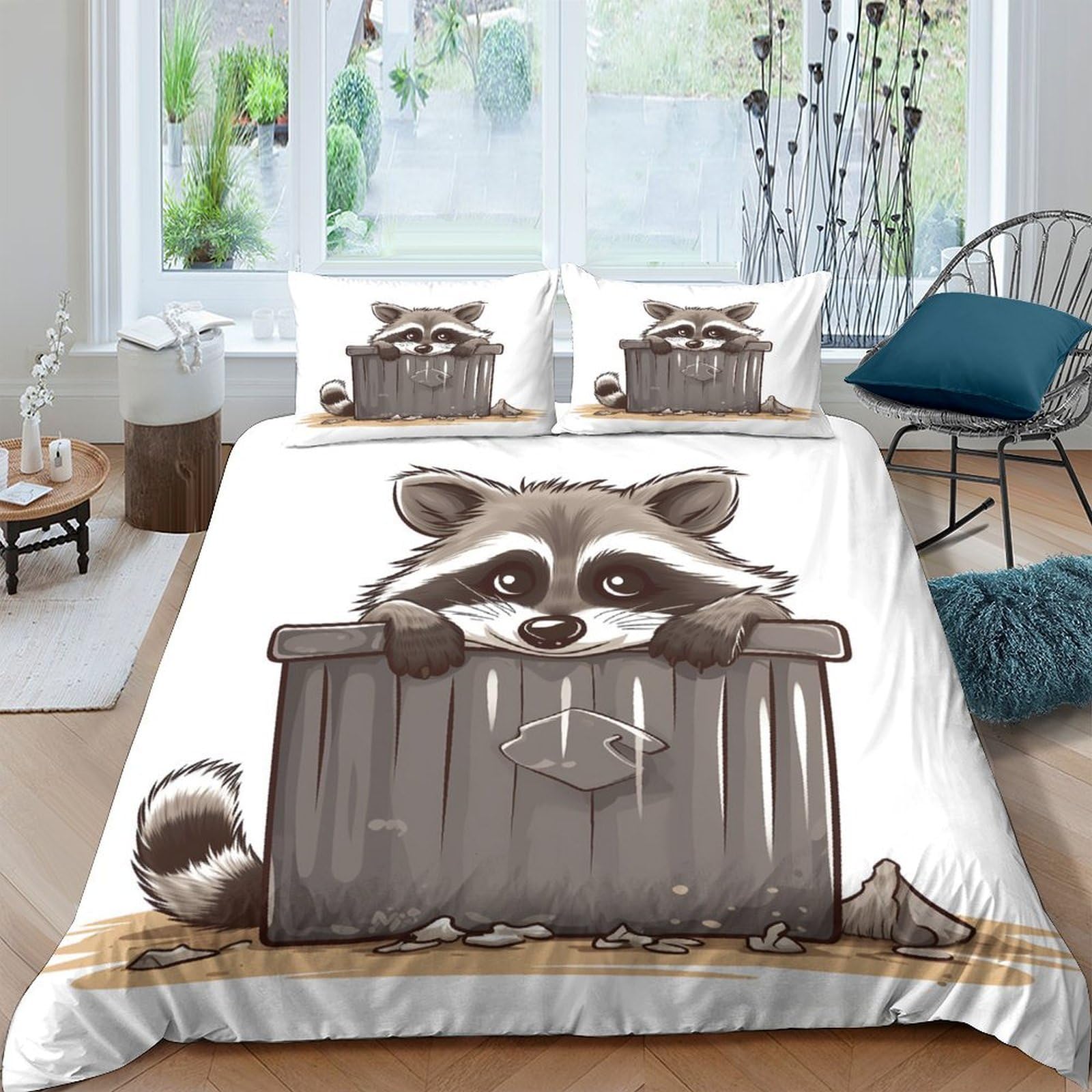 Ctjqhvkz Style-7 3D Printed Raccoon Trash Bin Fitted Sheet Microfiber Non-Slip Cartoon Bed Sheet For Bedroom Dorm Mattress Cover Single（135X200cm）