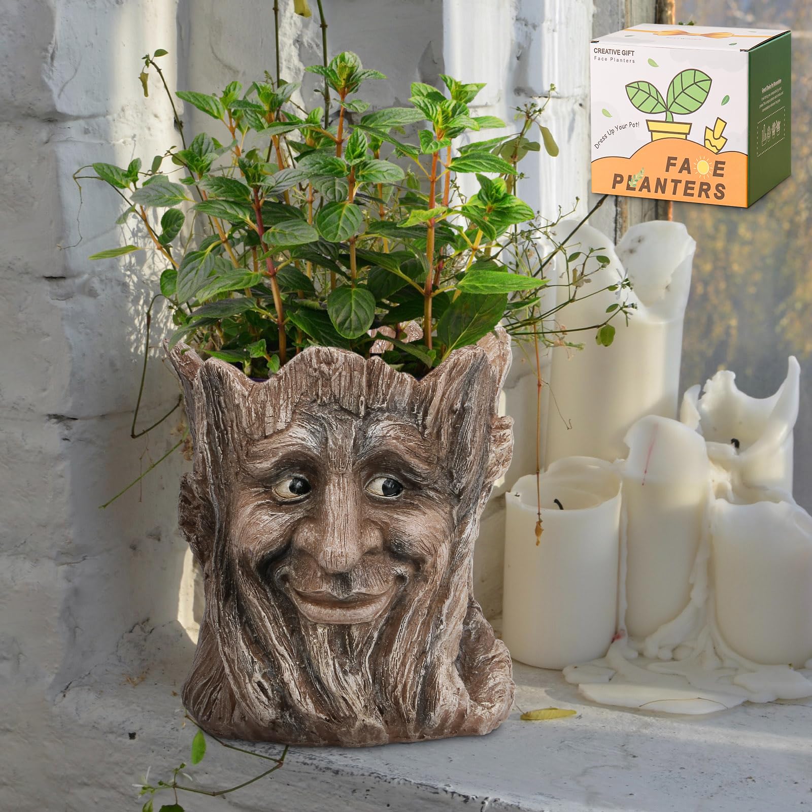 Face Planter Pots Head - Flower Pots for Succulent Unique Planters for Outdoor Indoor Plants - Halloween Easter Garden Decorations Creative (Brown Man)