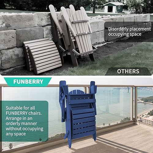 Miniatura 2 de FUNBERRY Otomana Adirondack plegable, HDPE para todo tipo de clima, reposapiés de patio de fácil almacenamiento, otomanas y reposapiés para