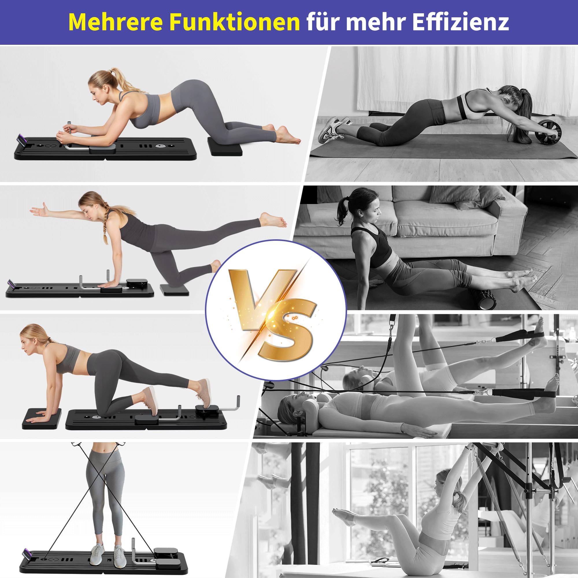 Pilates Board, Faltbarer Pilates Reformer Maschine Set Für Zuhause, Multifunktionales Core-Trainingsgerät Mit Automatischer Rückprallroll und Handyhalter Für Home Workout Equipment