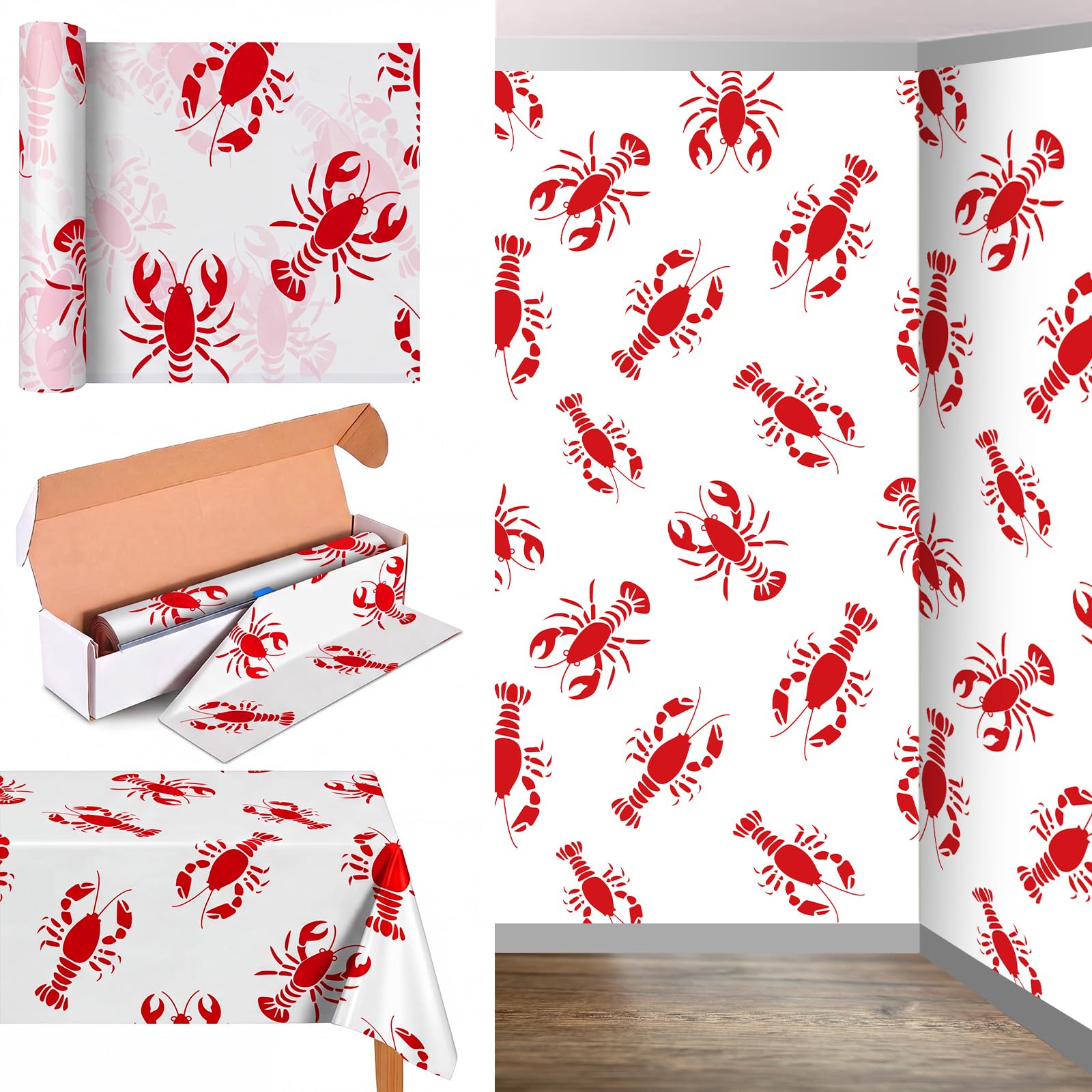 Oudain 54 Inch x 100 ft Crawfish Boil Lobster Tablecloth Roll Cutter Box