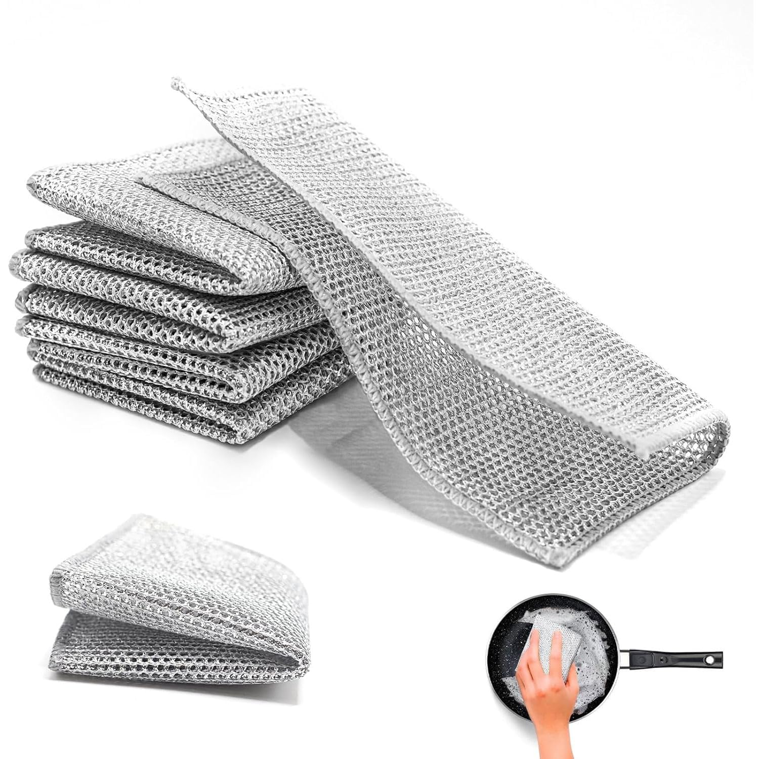 ZELKEY Non-Scratch Wire Dishcloth Multipurpose Wire Dishwashing Rags for Wet and Dry Easy Rinsing Reusable Wire Cleaning Cloth Kitchen Sinks Pan Dish Pan Counter Easy Rinsing Washable (Pack of 3)