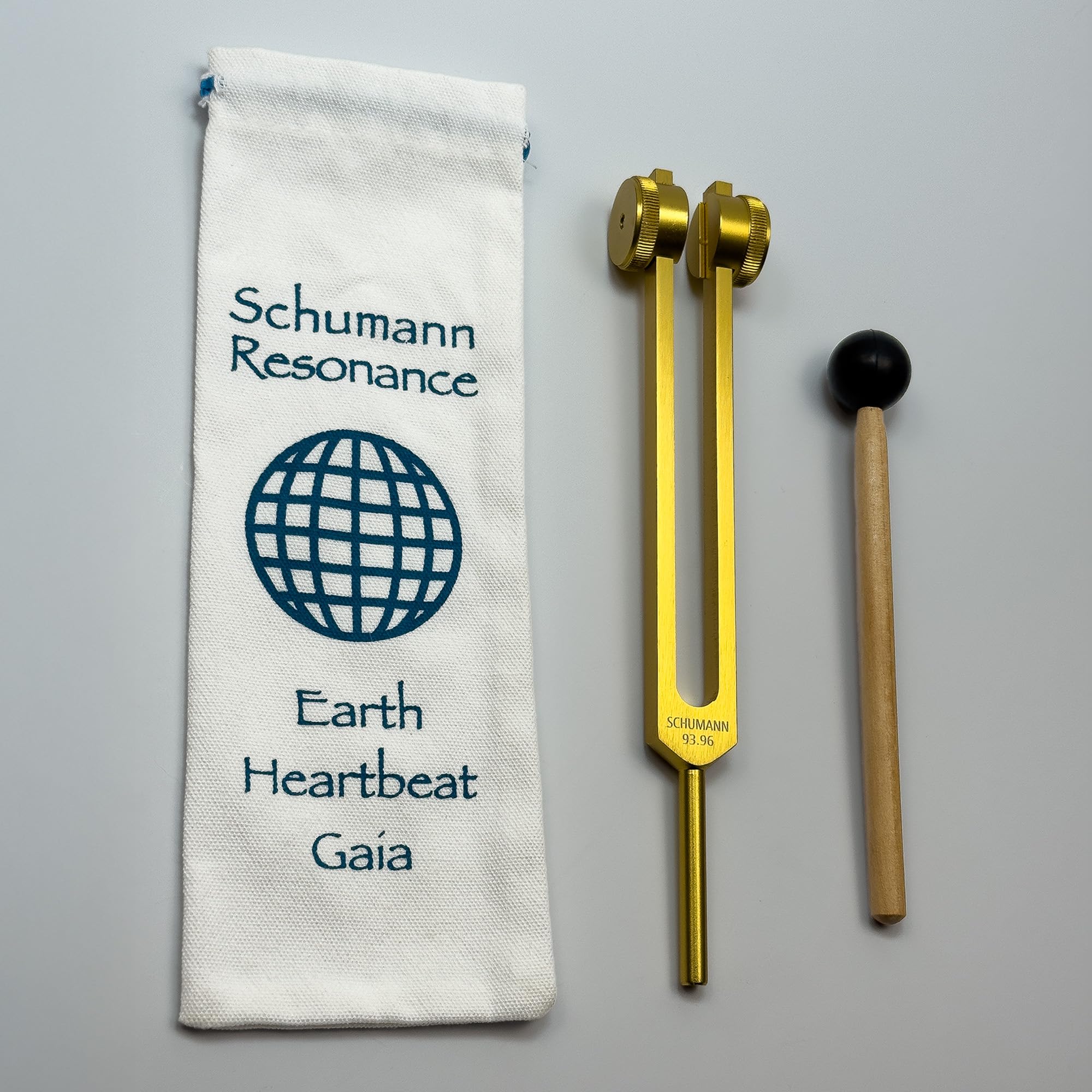 Schumann Stimmgabel mit Erdstern-Gravur, 93,96 Hz | Mit Tragetasche und Rührer, Klangheilungsinstrumenten und Biofeld-Harmonisierung, Chakra-Ausrichtung, Erdstern-Gold