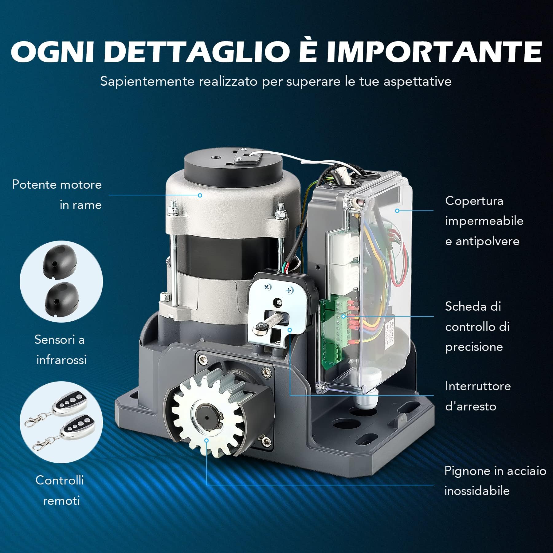 CO-Z 400W Motore Cancello Scorrevole, Kit Automazione Cancello Scorrevole per Porte Fino a 1000kg 12m con 2 Telecomandi, 4m Cremagliera e Sensori a Infrarossi per Giardino Garage