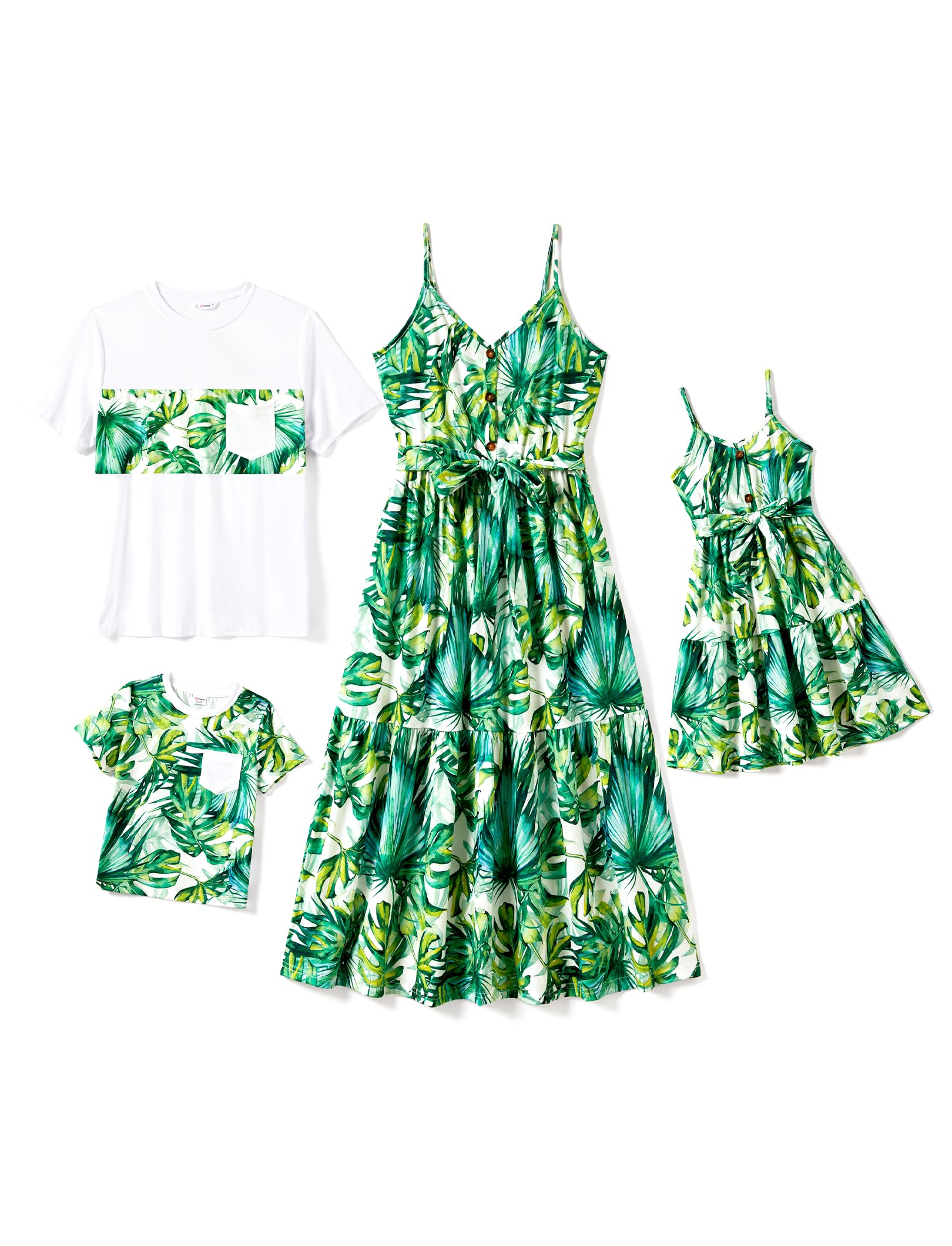 PATPAT Family Matching Outfits Mommy and Me Dresses Spaghetti Sleeveless Summer Vacation Hawaiian Dress and T-Shirts Sets