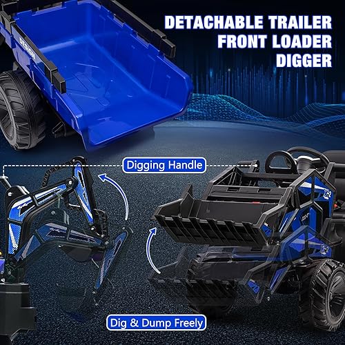 Miniatura 3 de GAOMON - Tractor 3 en 1, excavadora y niveladora, vehículos eléctricos GAOMON de 24 V con remolque, cubo de pala, excavadora, control remoto,